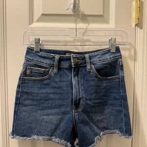 Just USA Denim Blue Jean Shorts with Distressed Hem